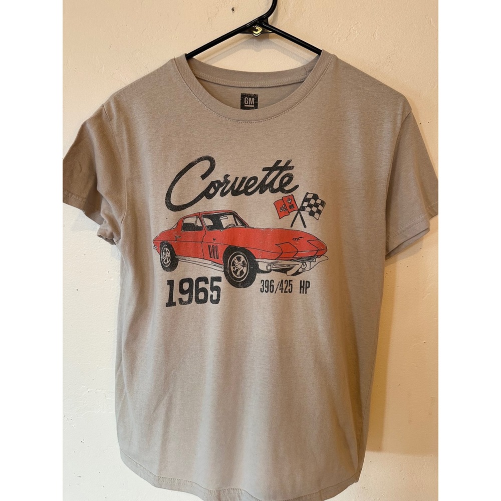 GM Official Licensed 1965 Corvette Graphic Baby Tee Tan Khaki Medium